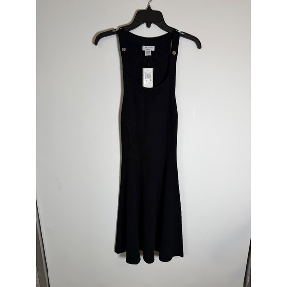 Carmen Marc Valvo Dresses & Skirts - Carmen Marc Valvo Black Ribbed Knit Fit and Flare Sleeveless Dress CD0A029 M